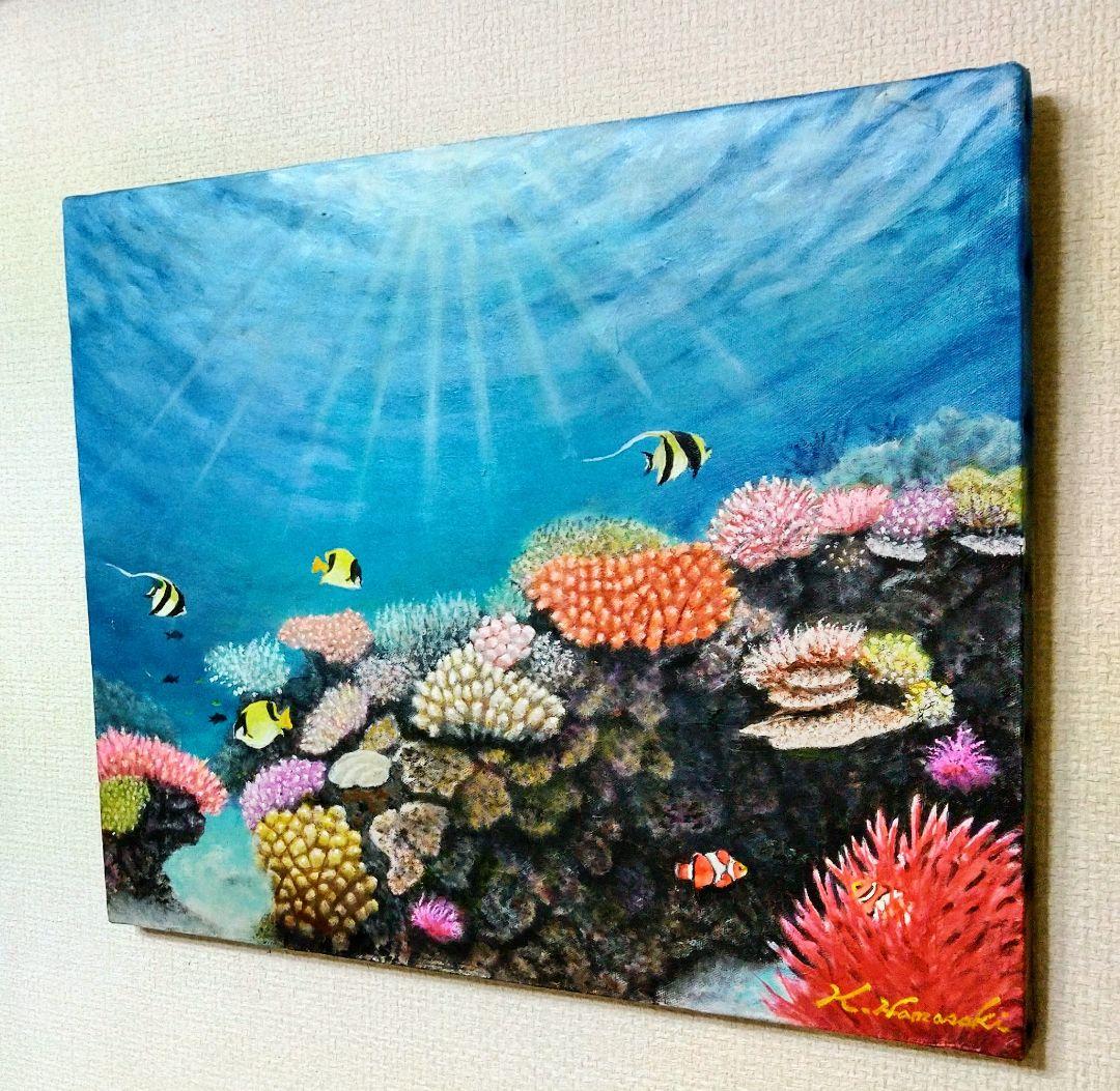 【POPON】「魚たちの海中公園」　海の中 油彩画 油絵 絵画