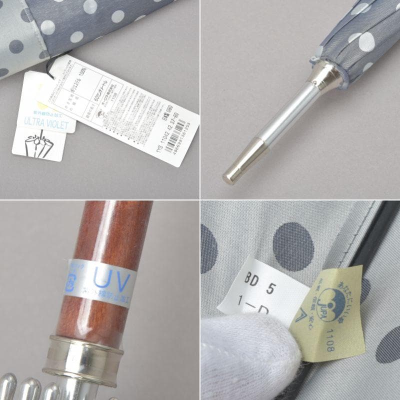 未使用◇イヴ・サンローラン水玉 長傘日傘 自動ワンプッシュ グレーUV紫外線加工