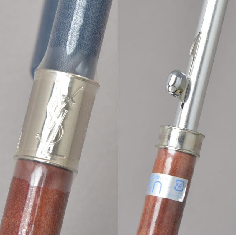 未使用◇イヴ・サンローラン水玉 長傘日傘 自動ワンプッシュ グレーUV紫外線加工