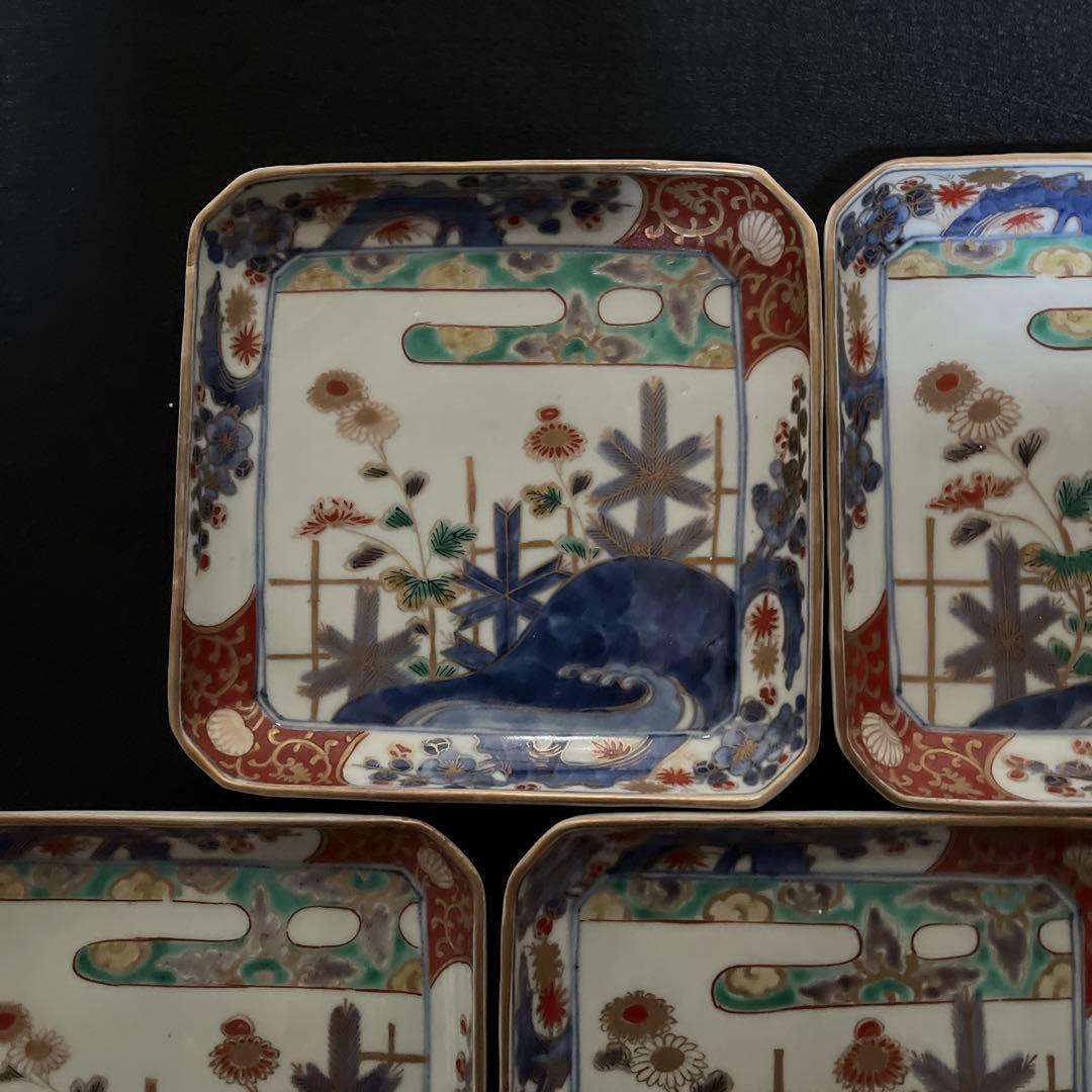 古伊万里 江戸中期 大明成化年製 角皿5枚