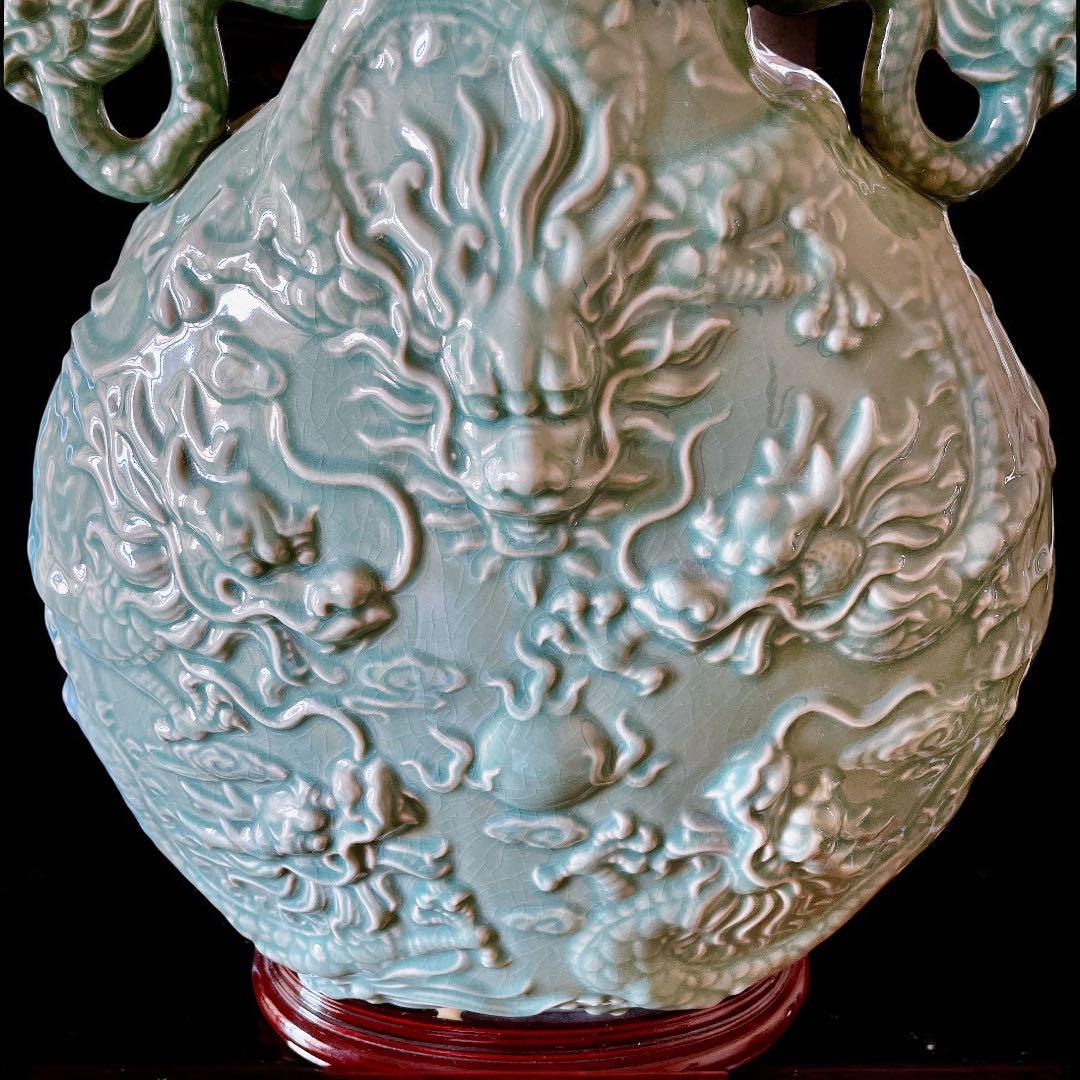 龍図 青磁 大花瓶　花器　花瓶　壷　青瓷 古美術 骨董品