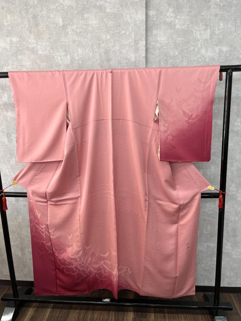 T005 訪問着 斉藤三才 ピンク 鶴 着丈152cm 和装 着物