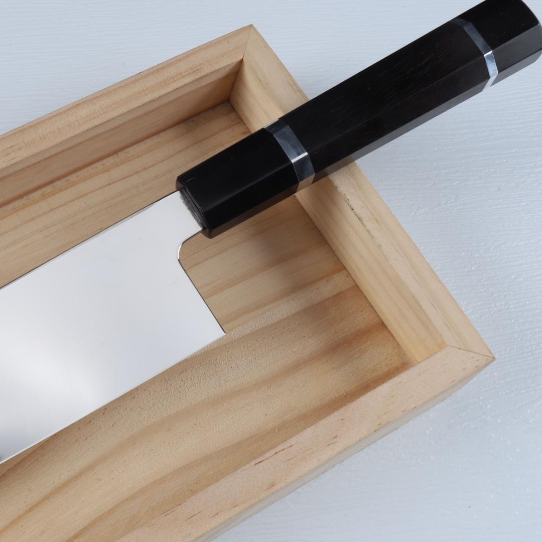 5611 角型薄刃包丁 8寸 ウルトラ鏡面仕上げ 刺身包丁 黒檀黒水牛角八角柄