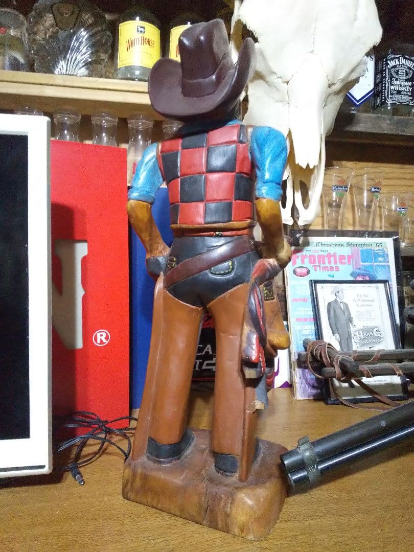 アンティーク 木彫りハンドメイドウッドカービング カウボーイ インテリア