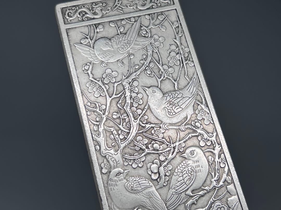 中国美術　春夏秋冬4枚セット　文鎮　金属工芸　浮彫　刻印あり　厚重　コレクション