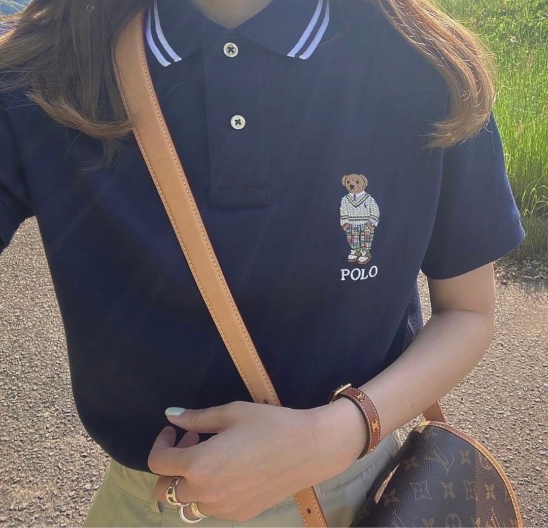 レアなベアータイプ♡ラルフローレン　ポロベア刺繍ポロシャツ　ネイビー　チェック