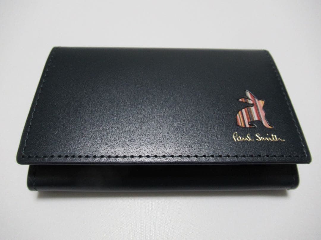 ポールスミス 新品！マーケトリーストライプラビット牛革名刺入れ カードケース 紺