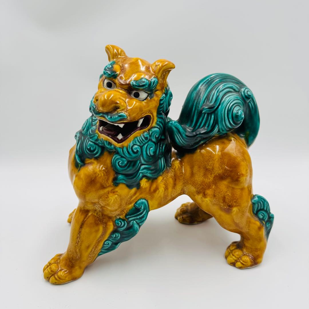 【九谷焼　浅蔵五十吉造　獅子置物　共箱】骨董　アンティーク　インテリア