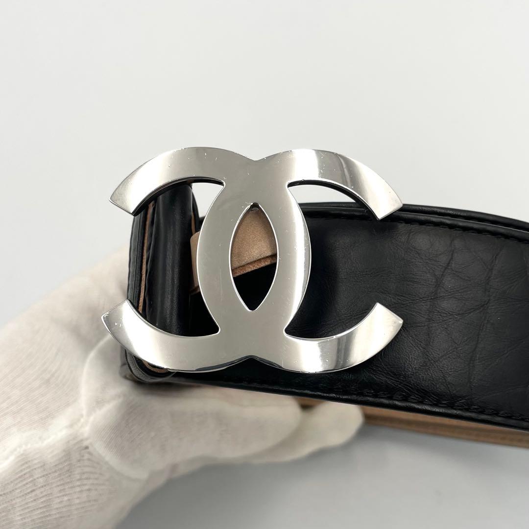 極美品★シャネル ココマーク　カメリア　レザー　ベルト　ブラック　黒　85/34