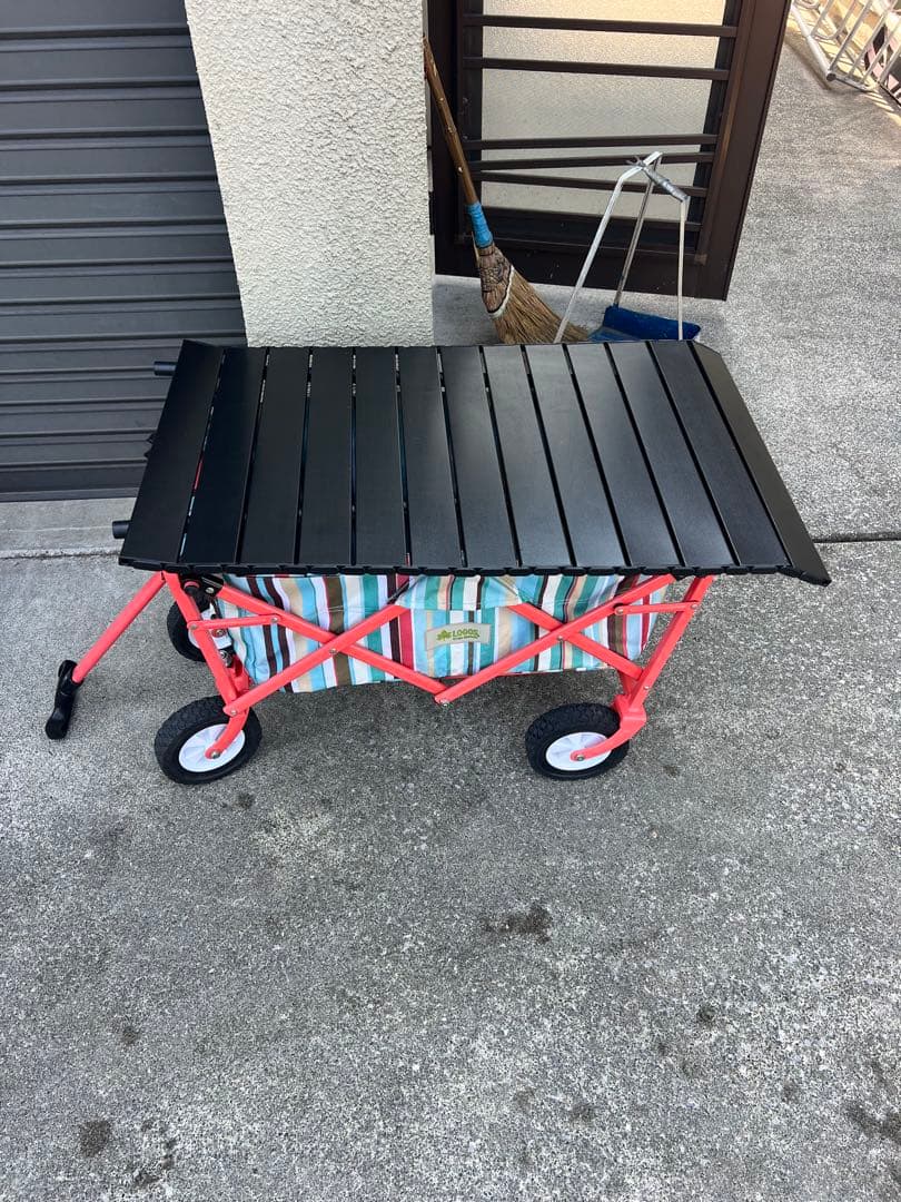 ストライプ折りたたみキャリーカート テーブル付き
