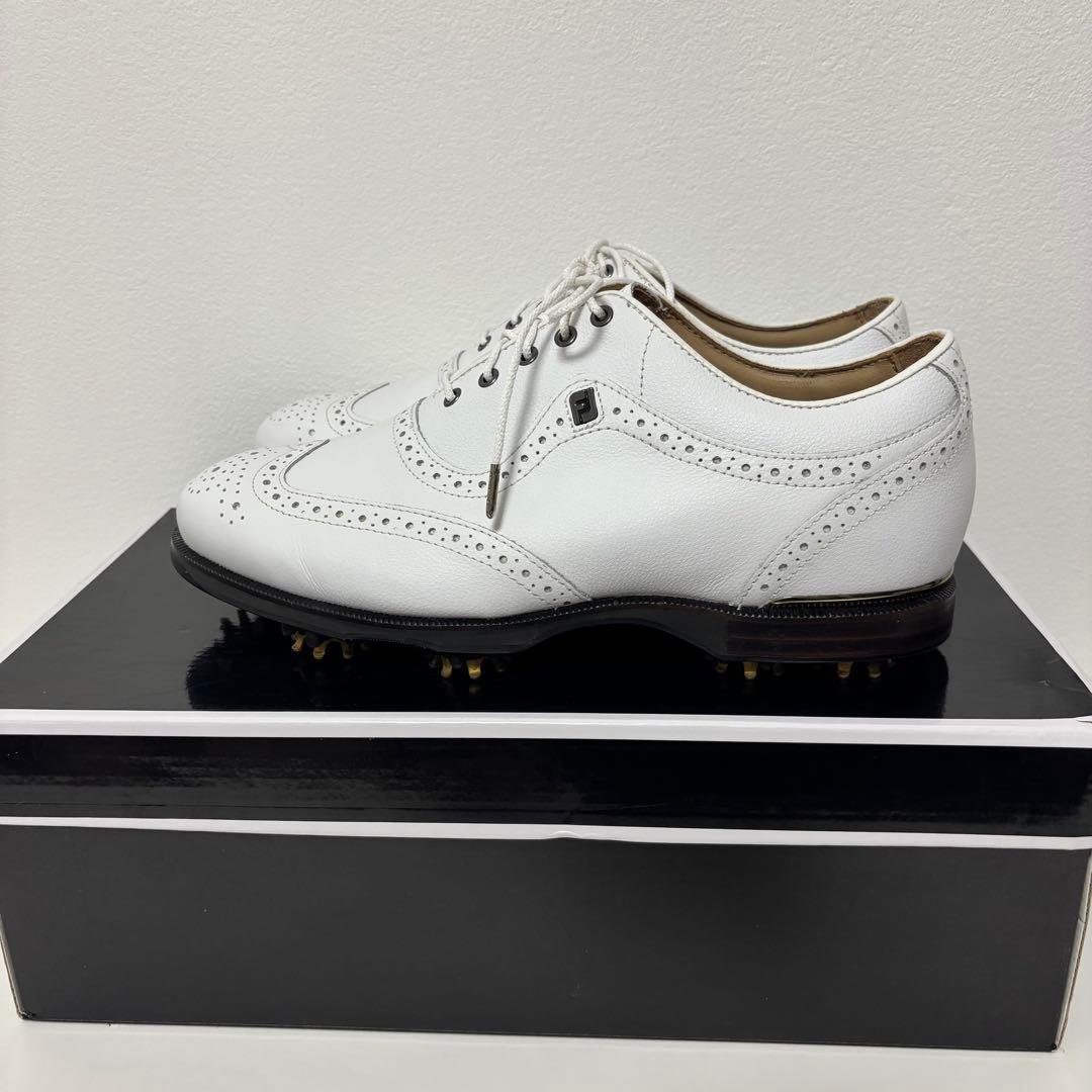 ①FJ ホワイト ゴルフシューズ ウイングtip