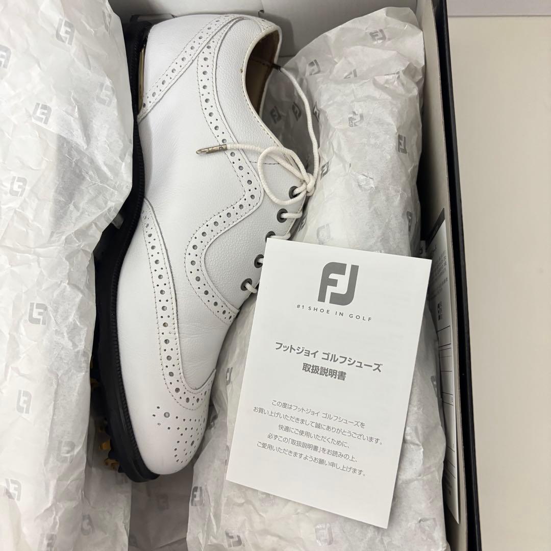 ①FJ ホワイト ゴルフシューズ ウイングtip