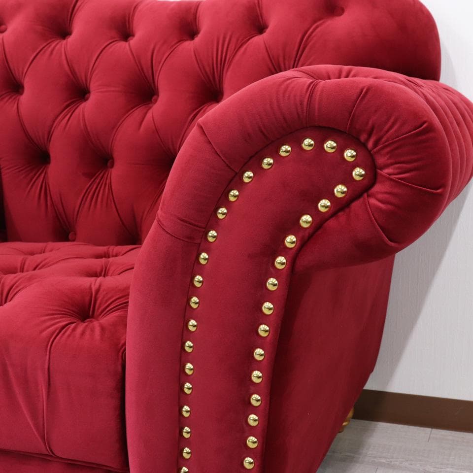 3Pソファ ベルベット レッド デラックスソファ 着脱式