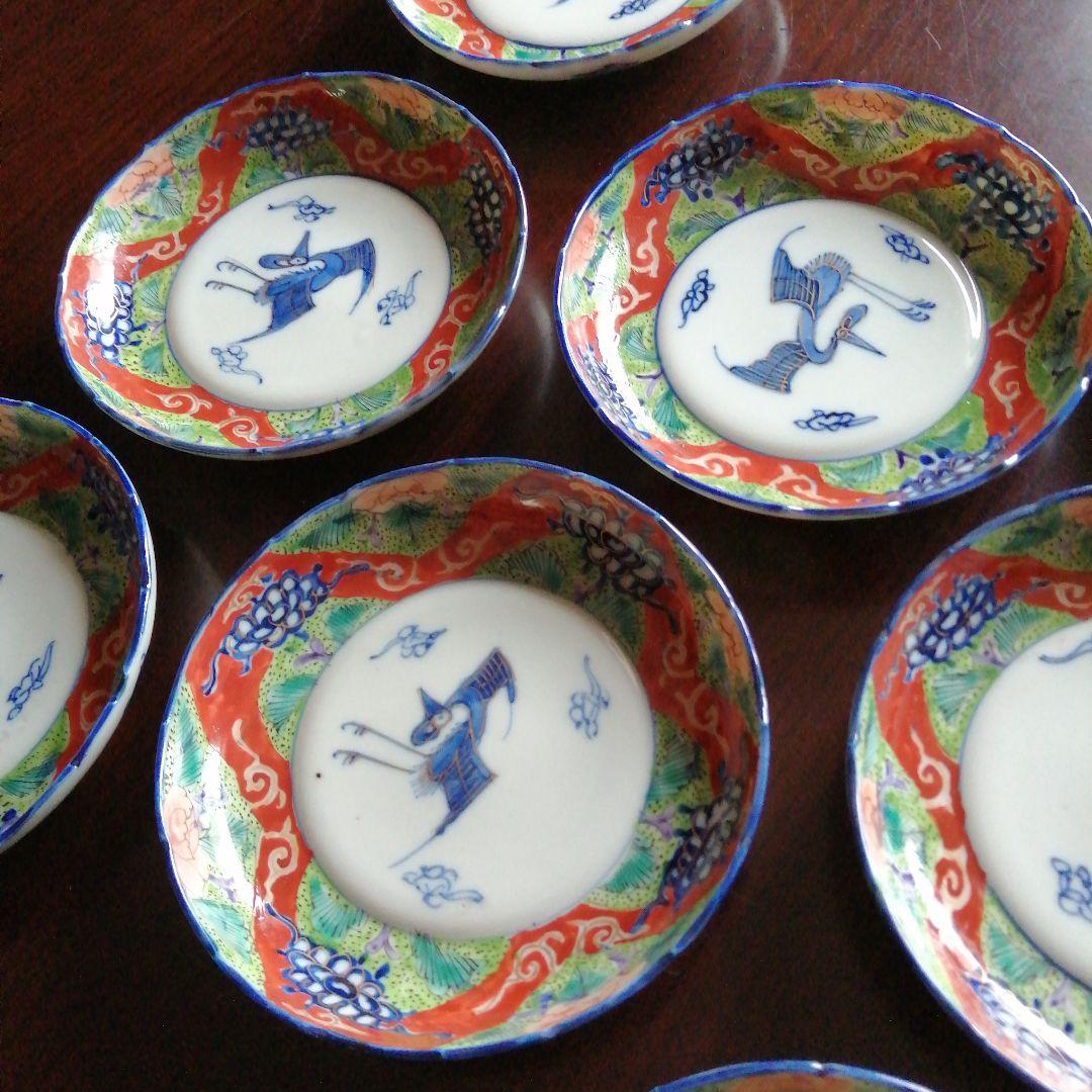 伊万里　染付色絵小皿　13cm　8枚　明治～大正期
