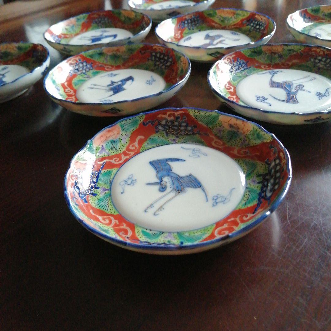 伊万里　染付色絵小皿　13cm　8枚　明治～大正期