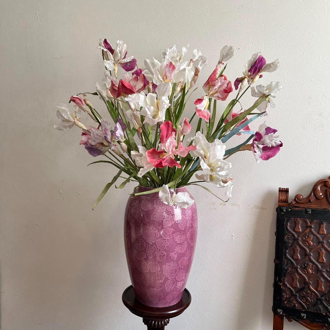 k247 存在感のある大型フラワーベース マゼンタ色のエレガントな花瓶 ローズ