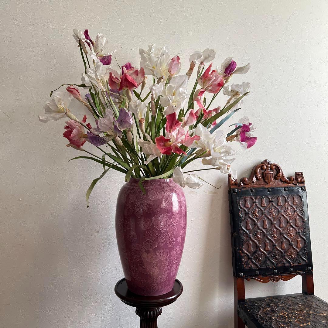k247 存在感のある大型フラワーベース マゼンタ色のエレガントな花瓶 ローズ