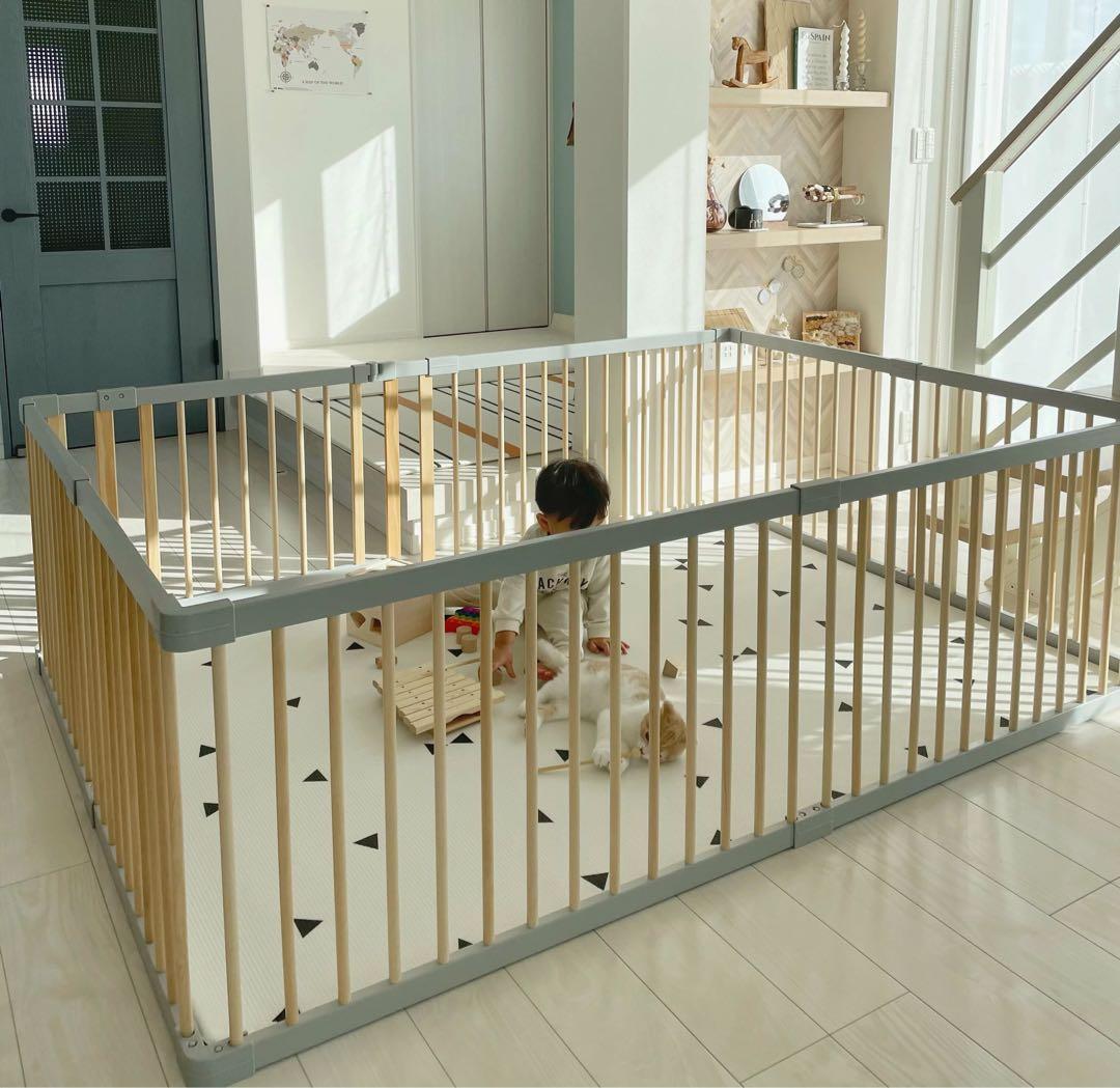 【週末限定値下】LITTLE BOT BABY　木製ベビーサークル グレー