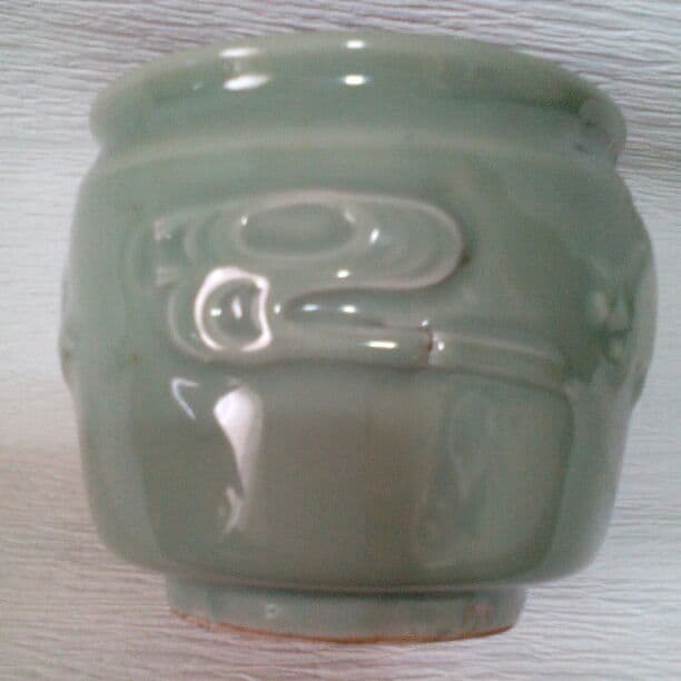 青磁　雲亀図　手焙　美品　　古三田青磁