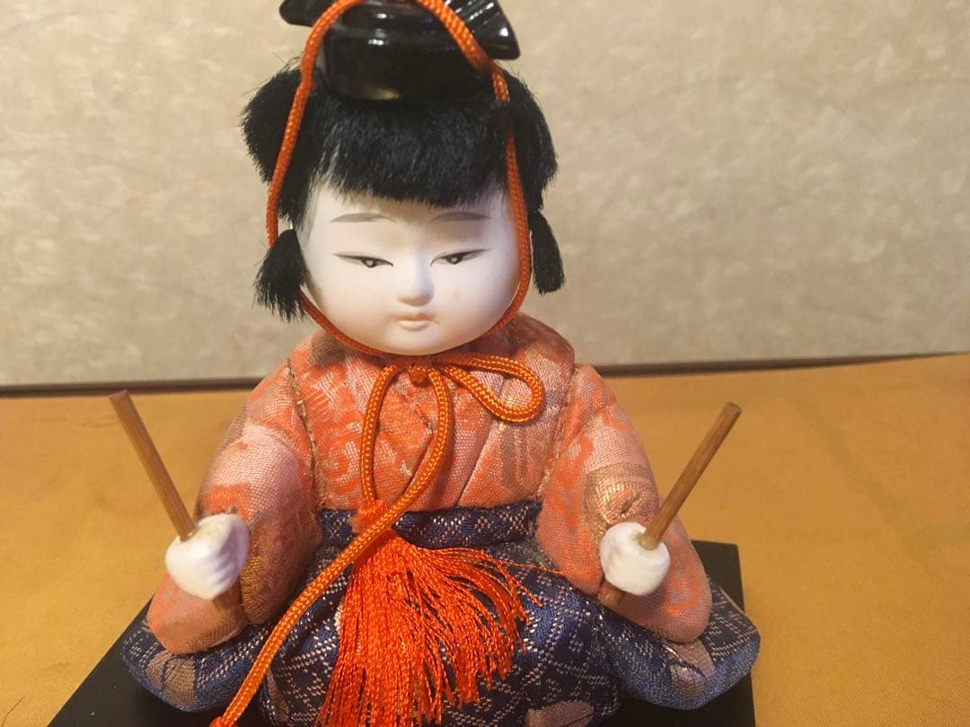 木目込雛人形　人間国宝　原米州作　5人囃子　 オレンジと青の模様