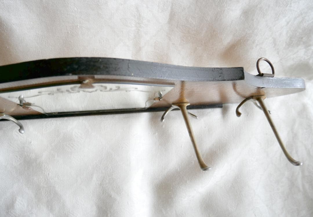 イギリス製アンティーク　ミラー付き木製ハンガーラック