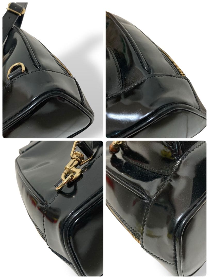 【美品】グッチ ワンショルダーバッグ　ボディバッグ　パテントレザー バンブー 黒