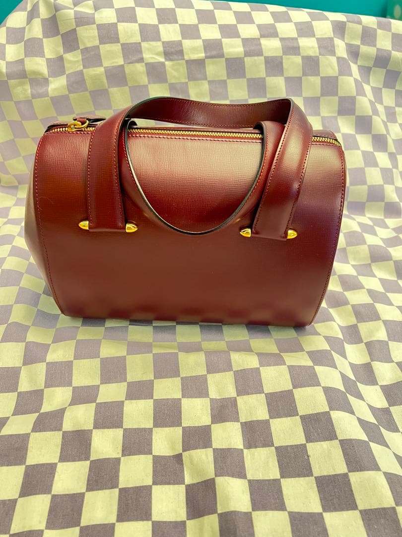 バーガンディ レザー ハンドバッグ　ミニボストン　ボルドー　未使用