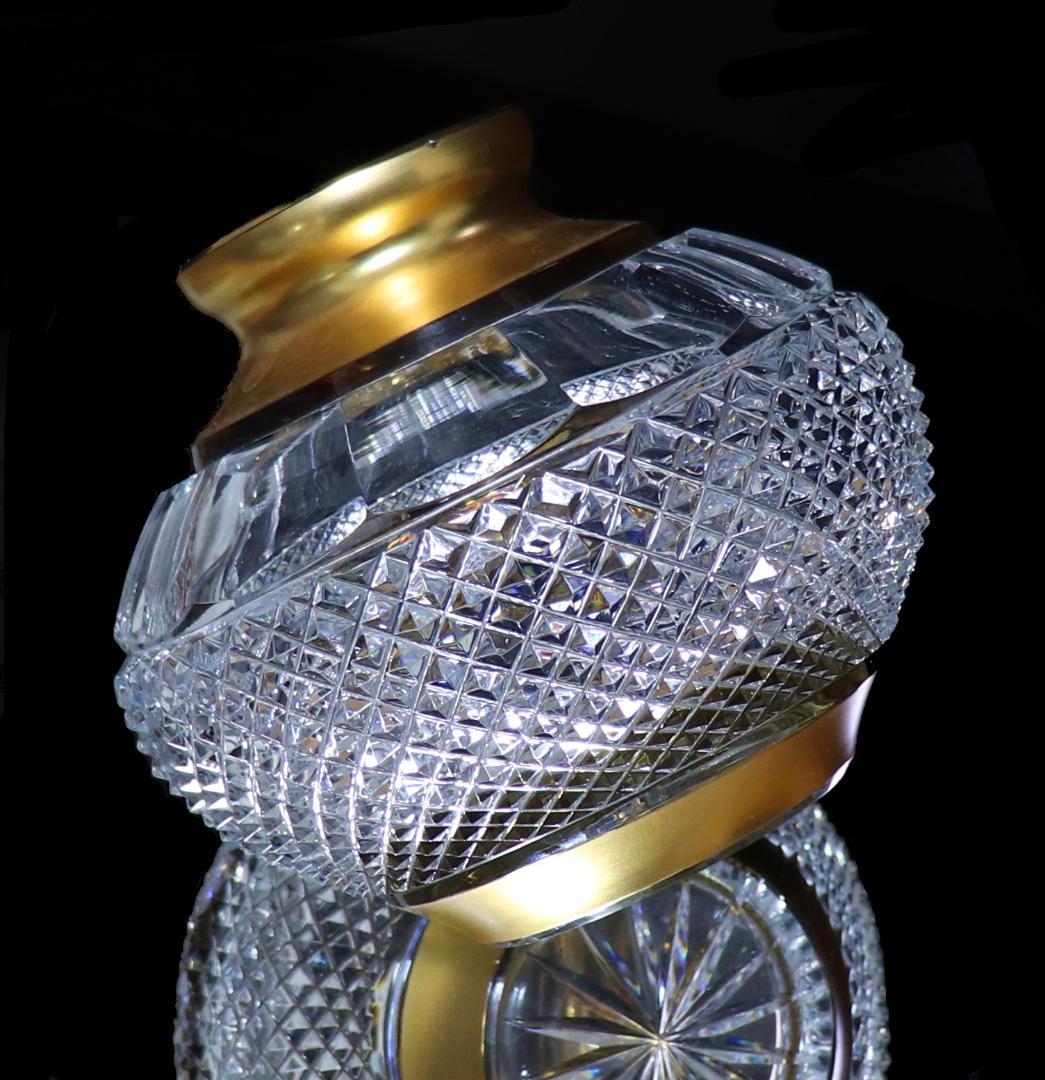 オールド・バカラ 1900年 大型金彩切子花瓶 1kg ディアマン・ビゾー 金縁