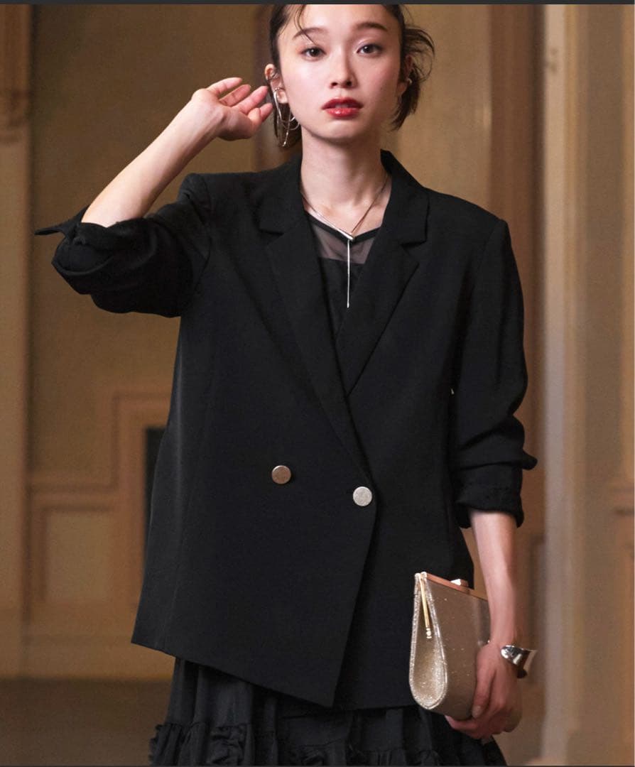 【美品送料込】ブラックフリルパーティードレス　ジャケット　ワンピース　XL