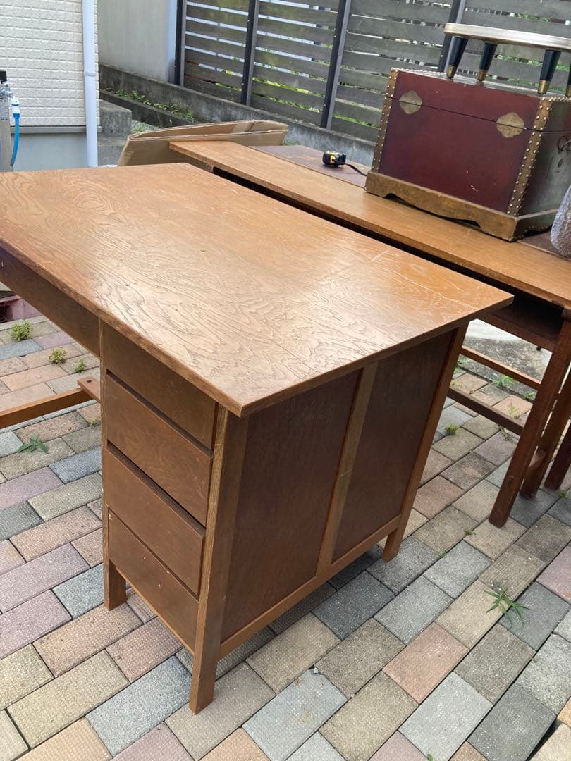 昭和レトロ　片袖机 古家具 勉強机 文机 ワークデスク アンティーク③