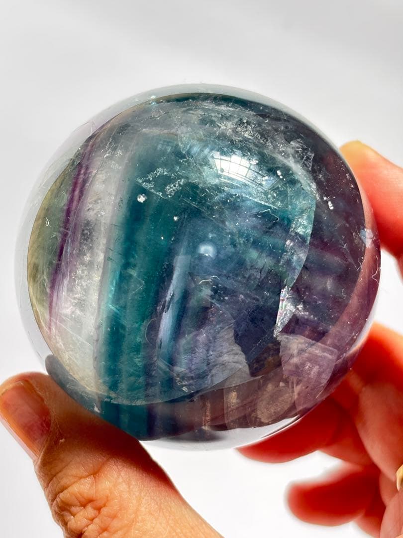 フローライト　透明感　高品質　ハイグレード　パーム　虹　パワー　スフィア