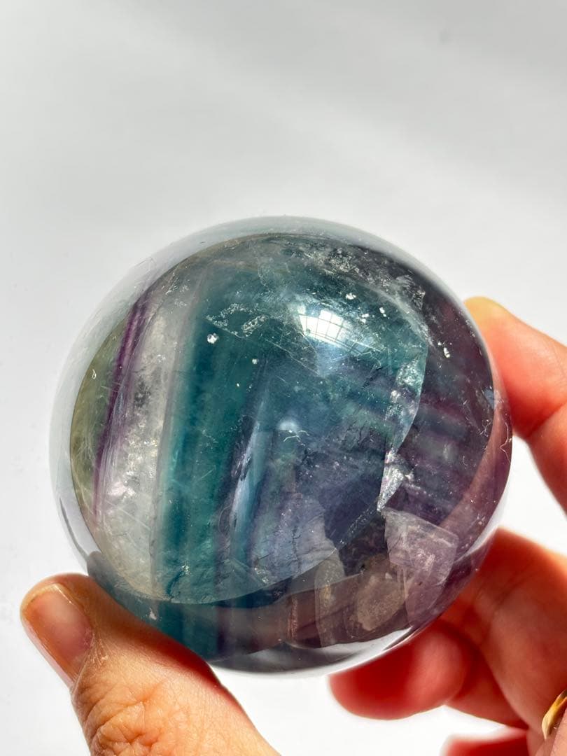 フローライト　透明感　高品質　ハイグレード　パーム　虹　パワー　スフィア