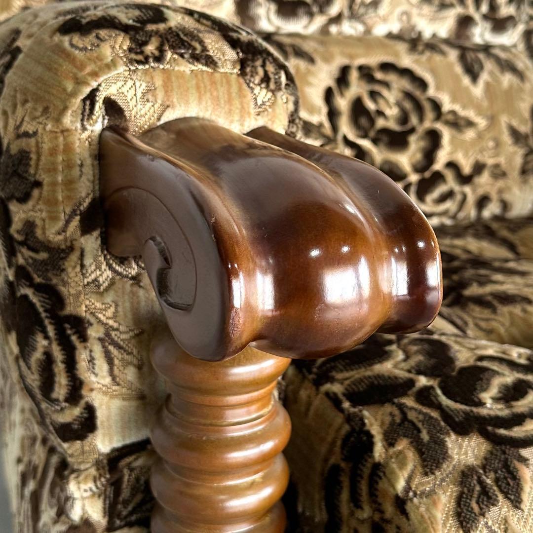 ✦喫茶店レトロ✦花柄モケット ソファ 木製アーム 昭和ヴィンテージ 金華山