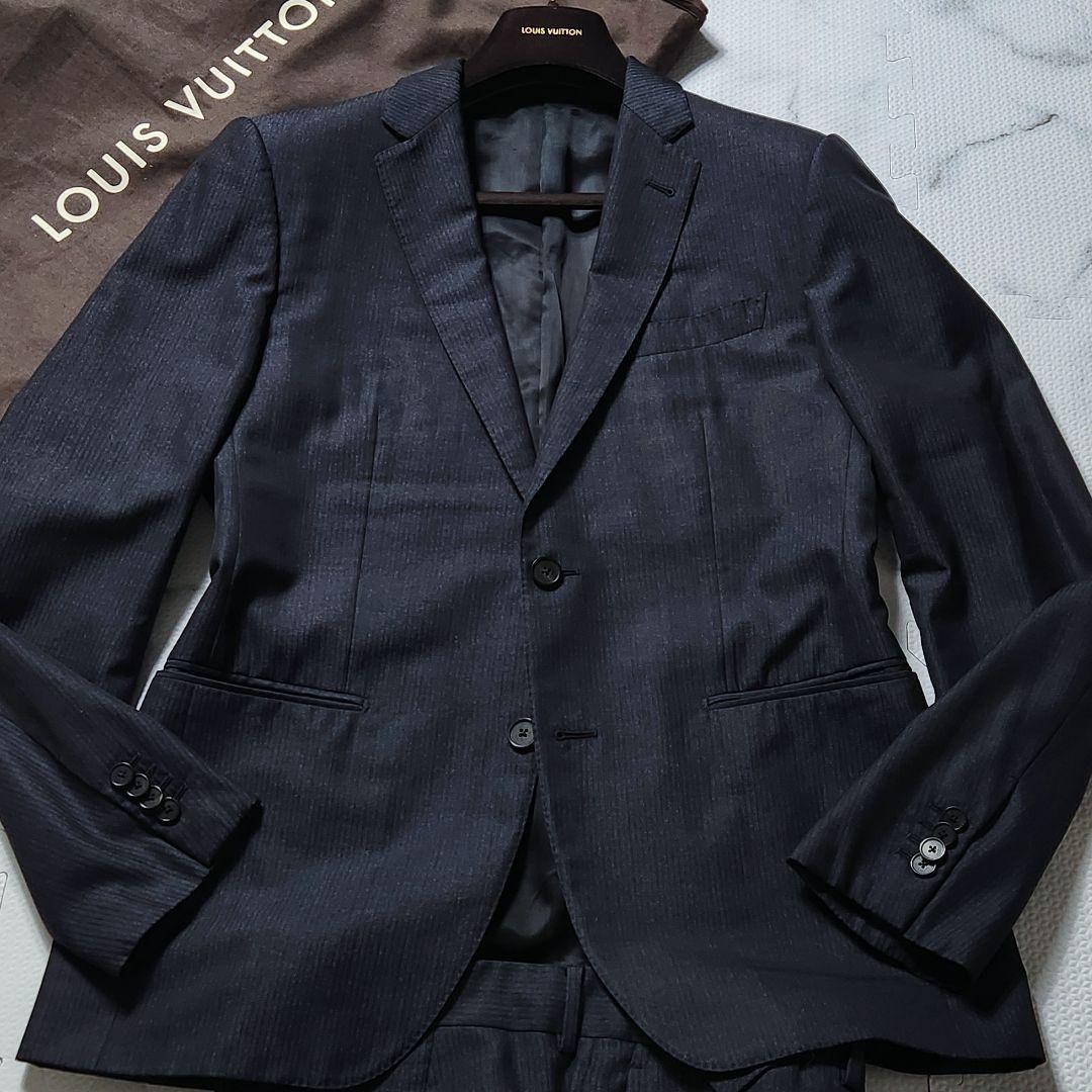 L相当 Louis Vuitton スーツ 裏地ダミエ柄 シルク ストライプ