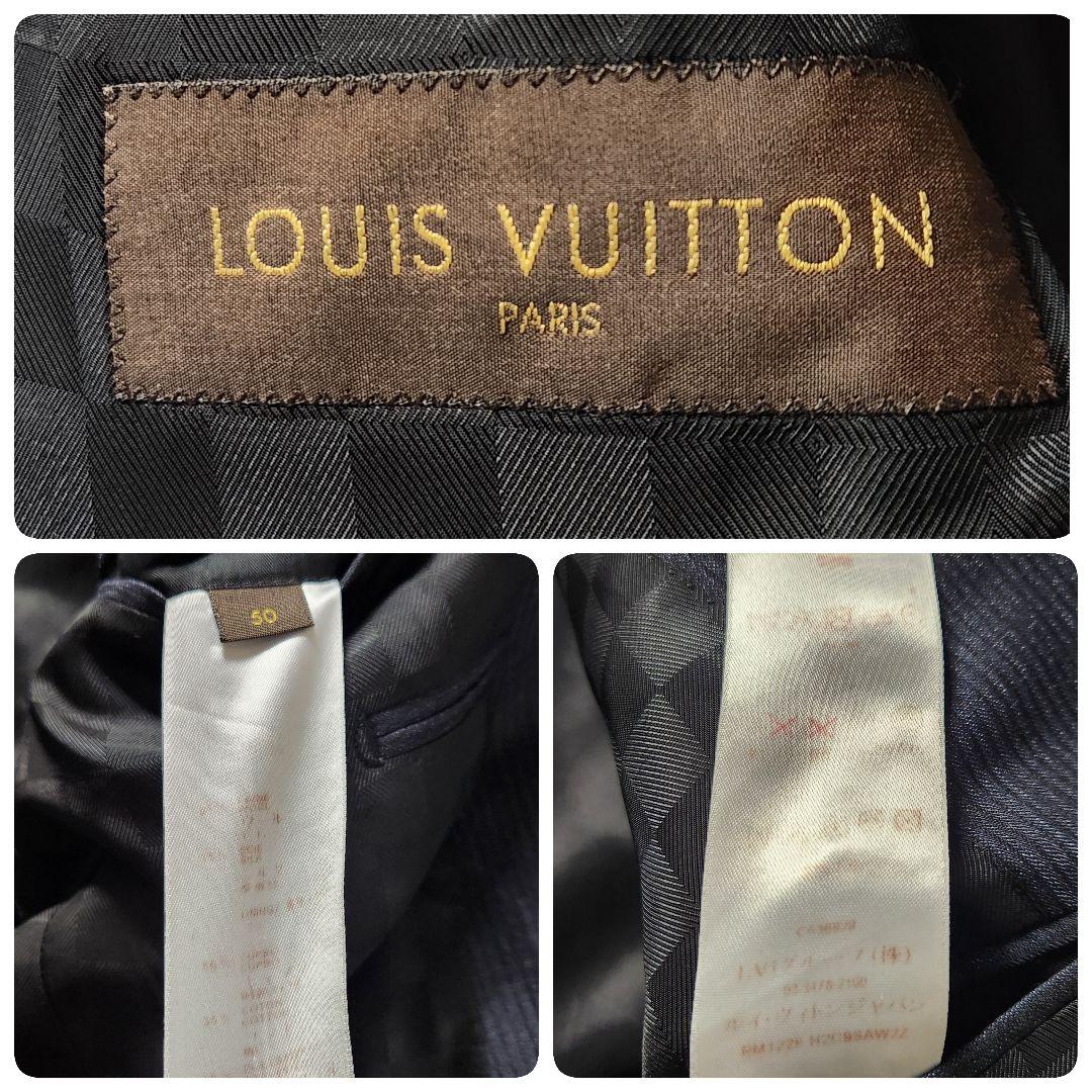 L相当 Louis Vuitton スーツ 裏地ダミエ柄 シルク ストライプ