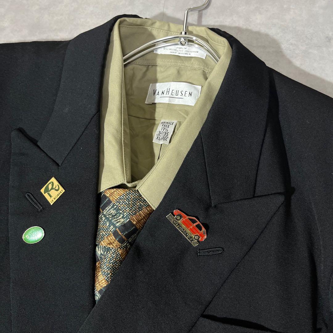 [F.041]【vintage】 セットアップ ダブル　ピンズ　ネクタイ