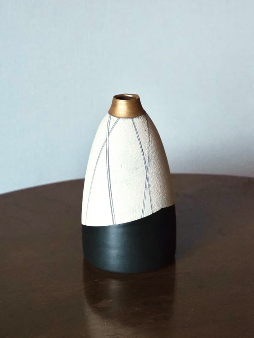 菊地弘　笠間焼　山王窯　金彩花生　花瓶　華道具　箱付　美品　現代美術　Q2313