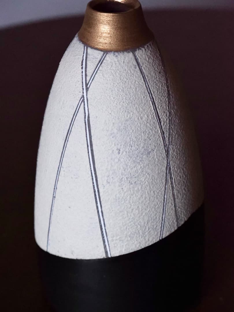 菊地弘　笠間焼　山王窯　金彩花生　花瓶　華道具　箱付　美品　現代美術　Q2313