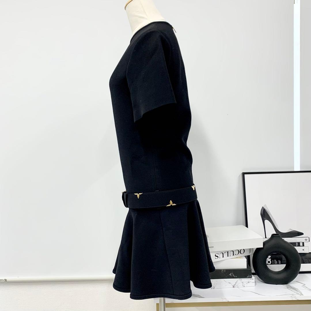 ヴィトン ワンピース ウール 半袖 ベルト ロゴ モノグラムフラワー ブラック