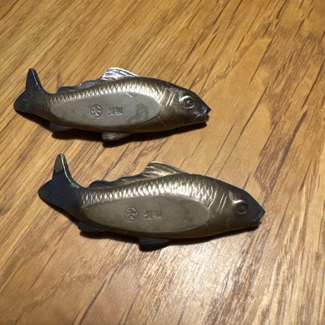 純銀製　魚型箸置き 2個セット 木製ケース付き