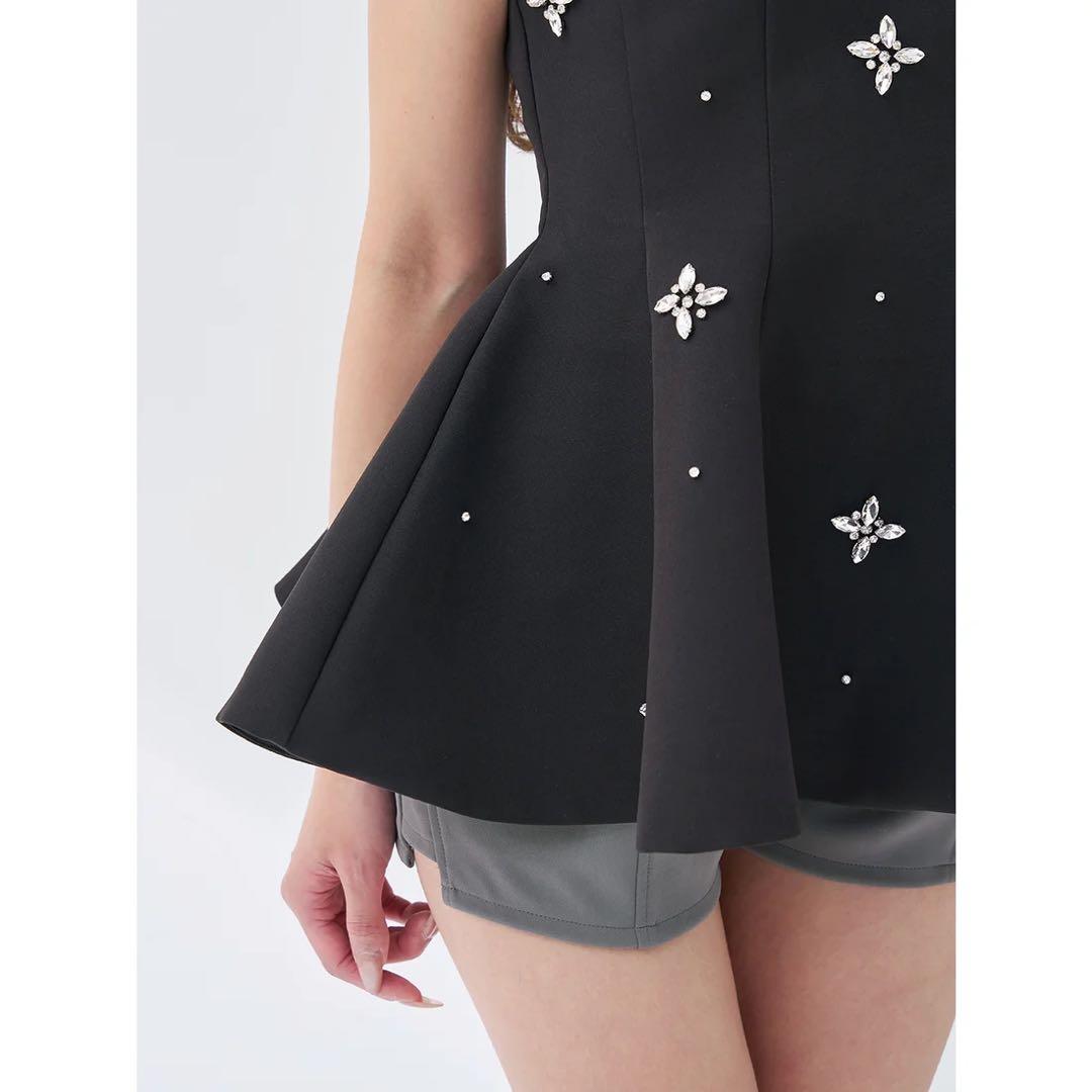 新品タグ付 ダーリッチ ブラック フリー ビジューフレアバルーンミニドレス