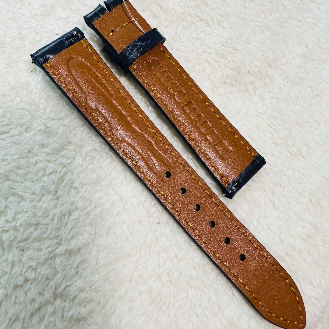 1028#18mm-16mmミッドナイトブルー★本物クロコダイルベルト★スイス製