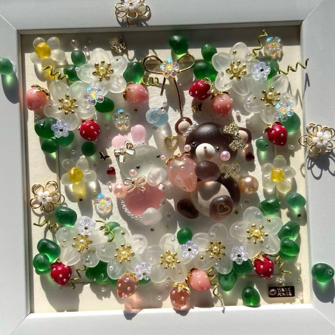 ♡いちごの中でいちごプレゼント♡シーグラスアート おおきなくまさん＆うさぎさん