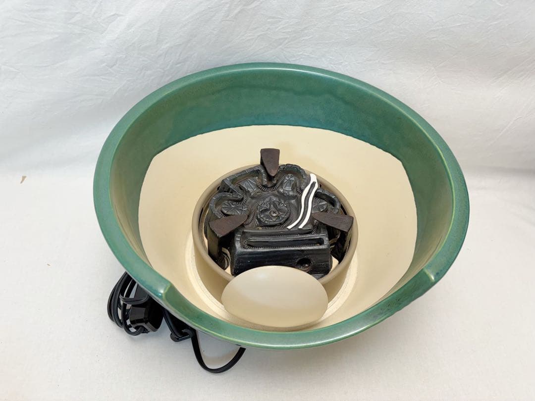 茶道具 織部 紅鉢型 野々田商店製電熱器 松地紋釜 敷板付 2点セット 紙箱