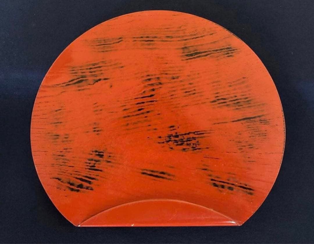 《R》根来塗 半月盆5客 膳 木製漆器 懐石 元箱　260126く1