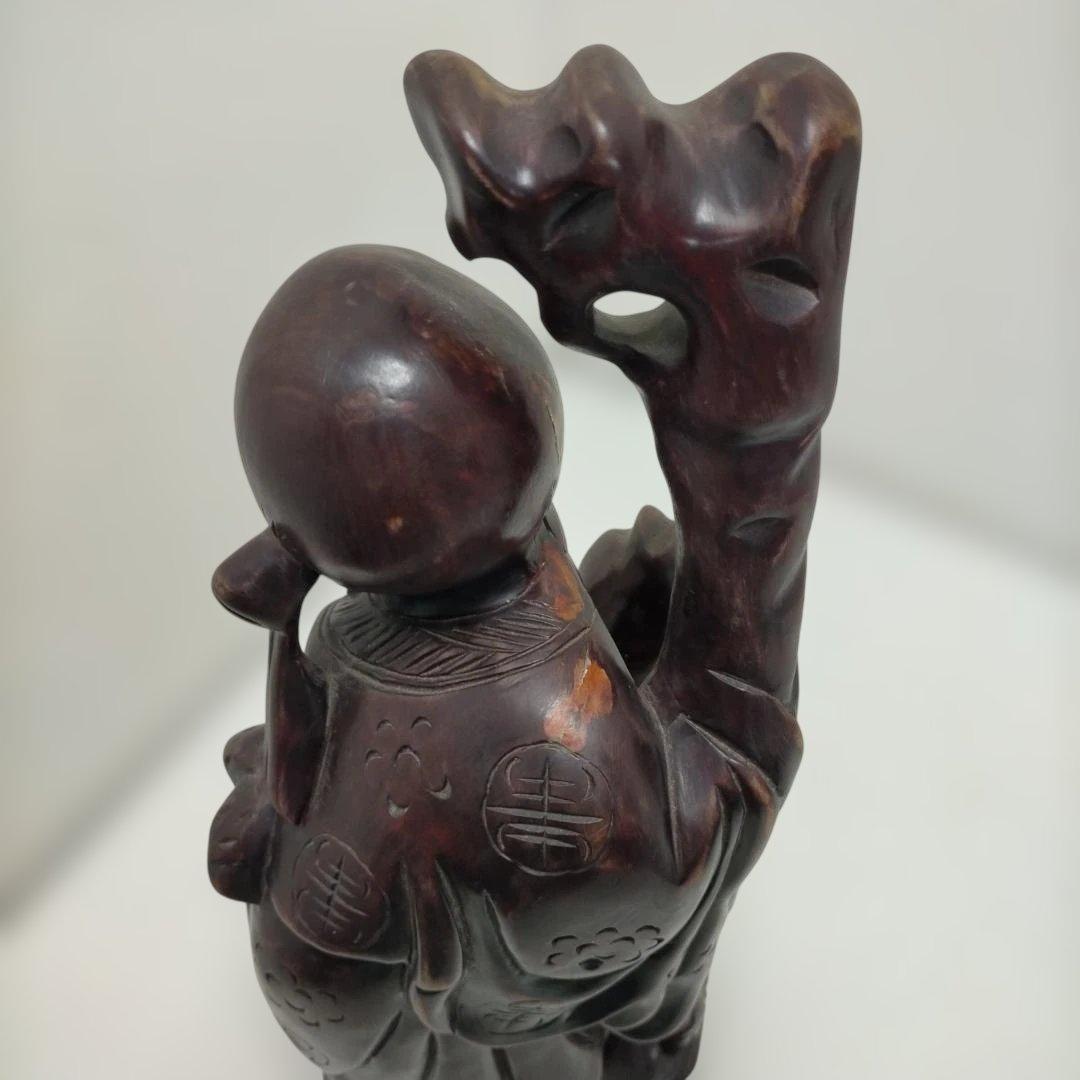 木彫り彫刻 福禄寿 置物 七福神 縁起物 和風 床の間 飾り 260115-2T