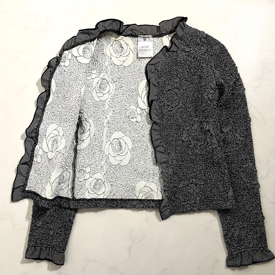 CHANEL ジャケット ボレロ 黒 ポップコーン カメリア カーディガン 40