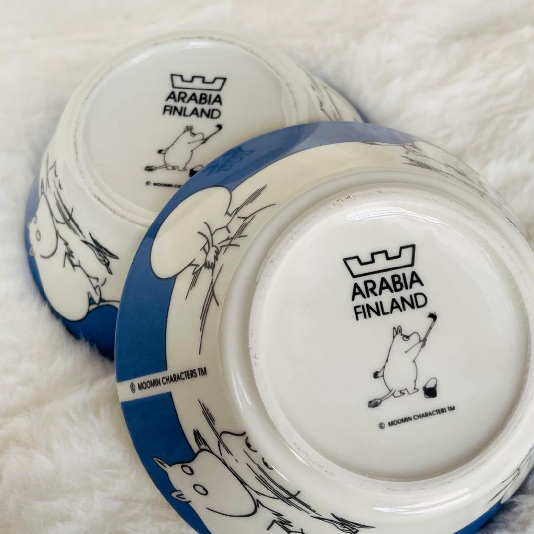 【希少】廃盤 旧ロゴ ARABIA アラビア ムーミン ボウル ブルー2個 美品