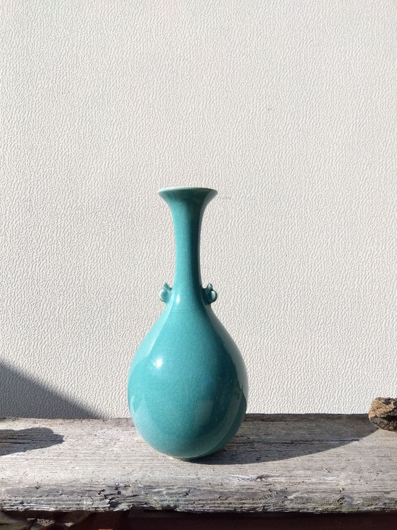 【新品未使用】 信楽焼 青磁 双耳 花瓶 花入れ 高さ27cm