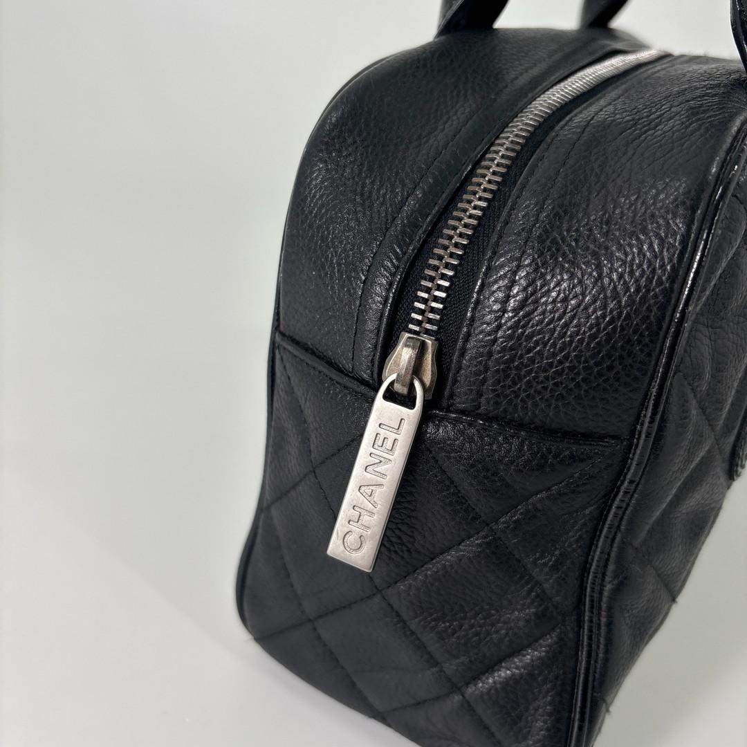 超極美品 シャネル キャビアスキン ハンドバッグ ミニボストンバッグ ブラック